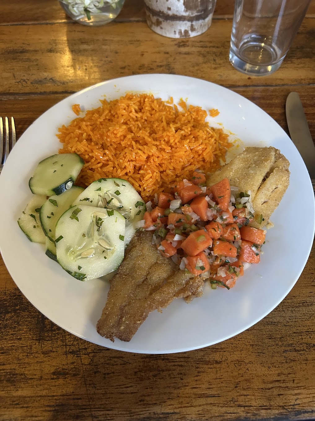 Food at Istmo Retreat photo by Shaugnessy King Delicious food with fish, vegetables and rice at Istmo Retreat. Photo by Shaugnessy King.