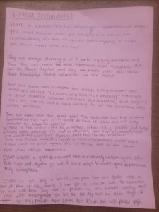 Handwritten student testimonials about a spring break study abroad program at Istmo Retreat and Adventures in Panama